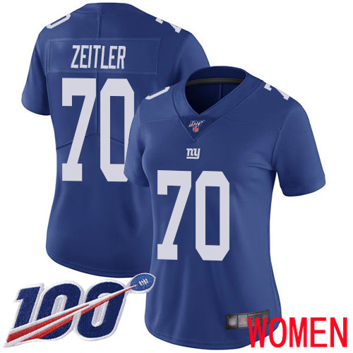 Women New York Giants #70 Kevin Zeitler Royal Blue Team Color Vapor Untouchable Limited Player 100th Season Football NFL Jersey